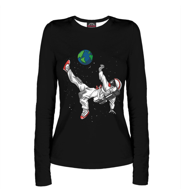 Женский лонгслив с изображением Space Astronaut Soccer цвета Белый
