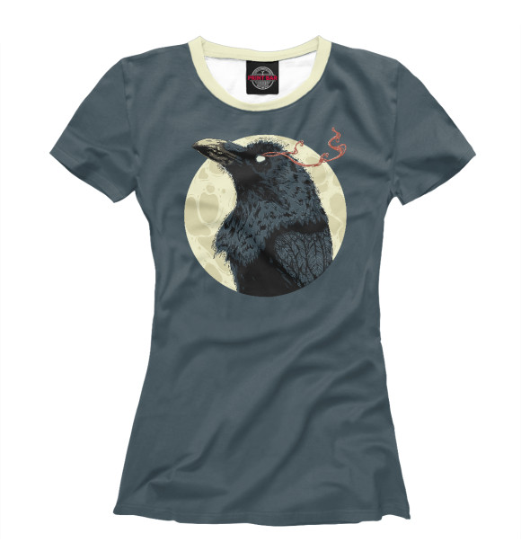 Женская футболка с изображением Ворон на фоне луны цвета Белый