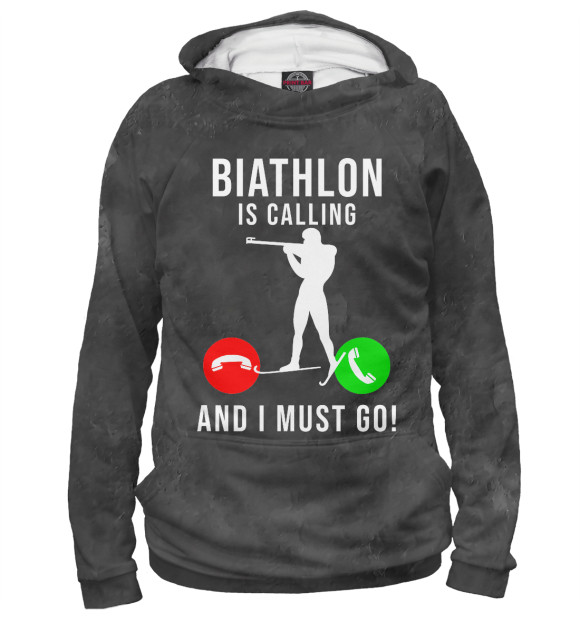 Мужское худи с изображением Biathlon Is Calling  And I цвета Белый
