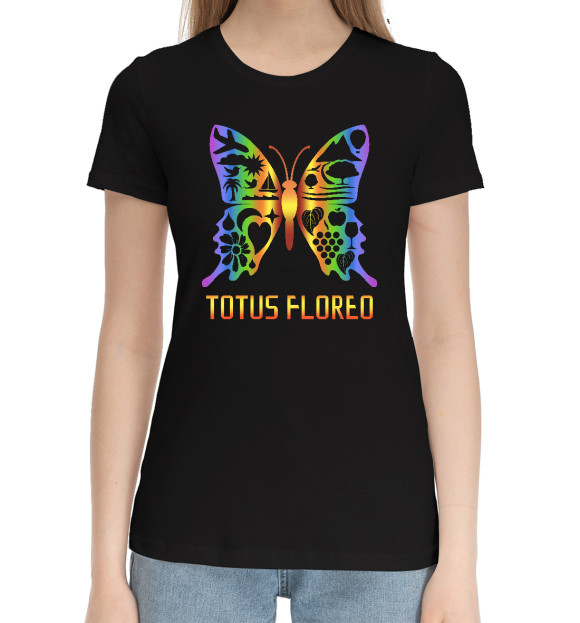 Женская хлопковая футболка с изображением Totus Floreo цвета Черный