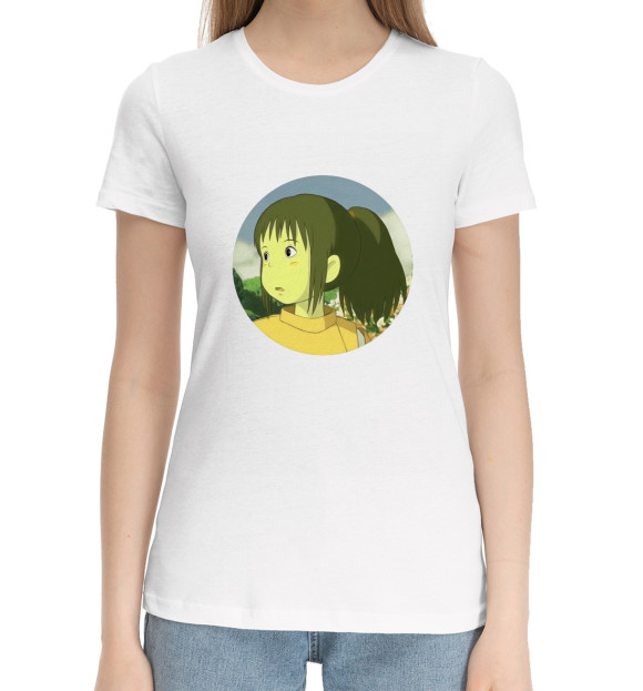 Женская хлопковая футболка с изображением Хаяо Миядзаки цвета Белый