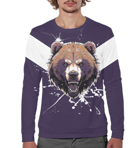 Мужской свитшот с изображением Агрессивный медведь цвета Белый