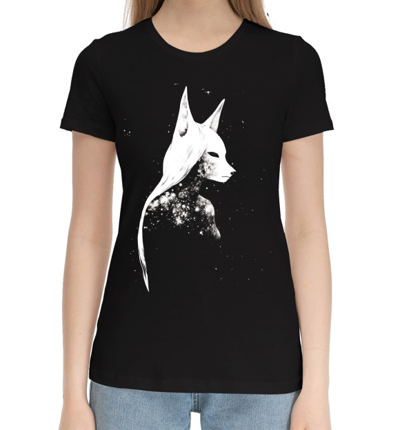 Женская хлопковая футболка с изображением Безликая лиса цвета Черный