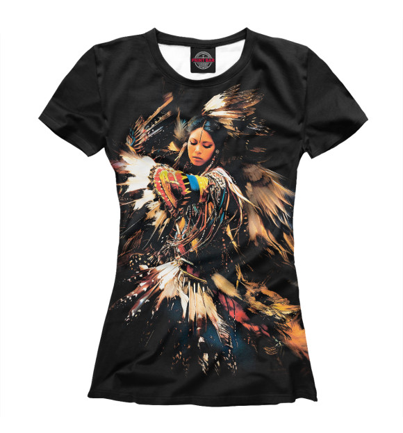 Женская футболка с изображением Танец коренной североамериканки цвета Белый