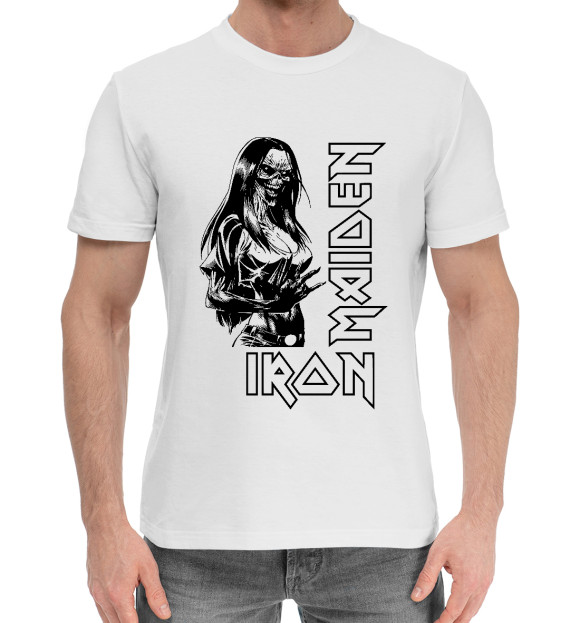 Мужская хлопковая футболка с изображением Iron Maiden цвета Белый
