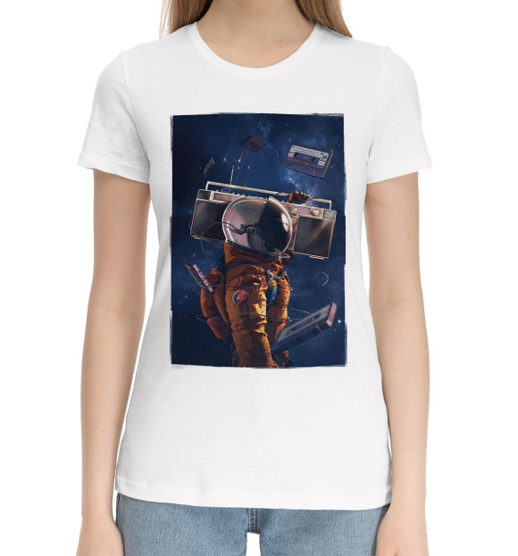 Женская хлопковая футболка с изображением Космонавт цвета Белый