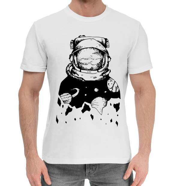Мужская хлопковая футболка с изображением Космос цвета Белый