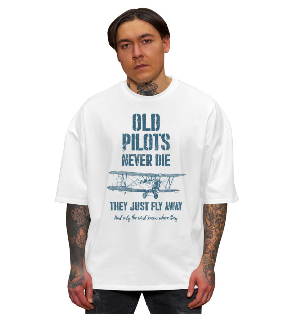 Мужская футболка оверсайз с изображением Старые пилоты не умирают цвета Белый