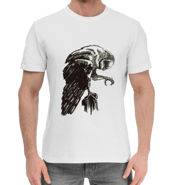 Мужская хлопковая футболка с изображением Графическая сова цвета Белый