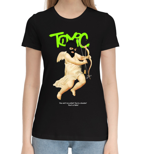Женская хлопковая футболка с изображением Toyic цвета Черный