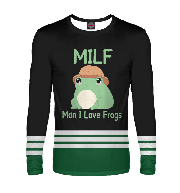Мужской лонгслив с изображением Milf Man I love Frogs цвета Белый