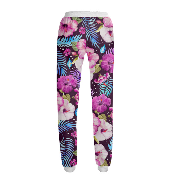 Женские спортивные штаны с изображением Flowers and leaves цвета Белый