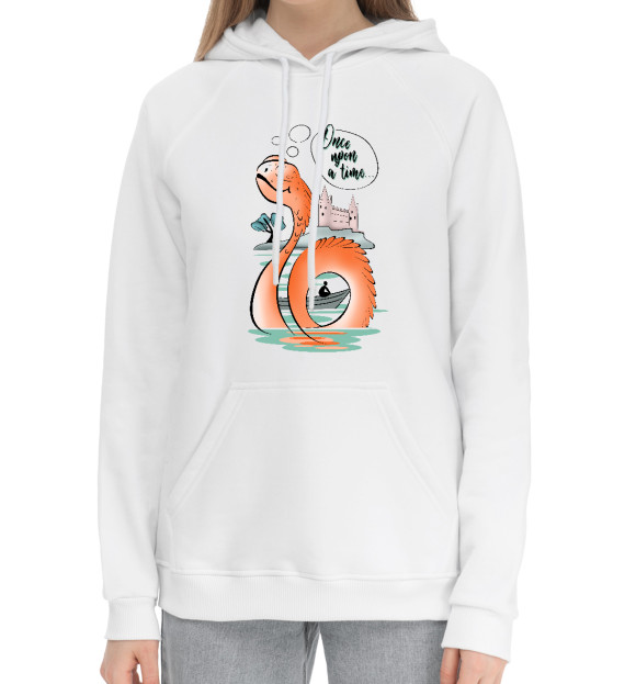 Женский хлопковый худи с изображением Сказочный морской змей цвета Белый