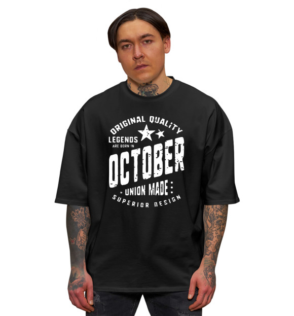 Мужская футболка оверсайз с изображением Legends are rorn in October цвета Черный