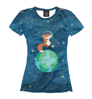 Женская футболка Лис в космосе
