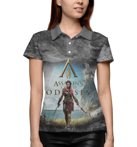 Женское поло с изображением Assassins creed Odyssey цвета Белый