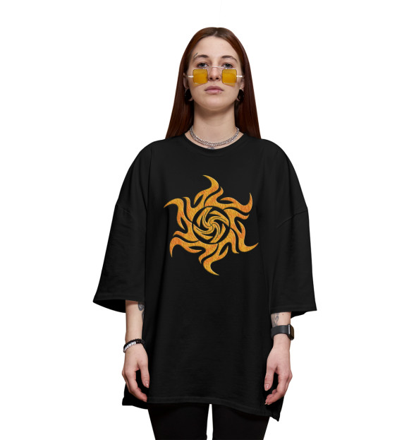 Женская футболка оверсайз с изображением Символ Вайга / Оберег цвета Черный