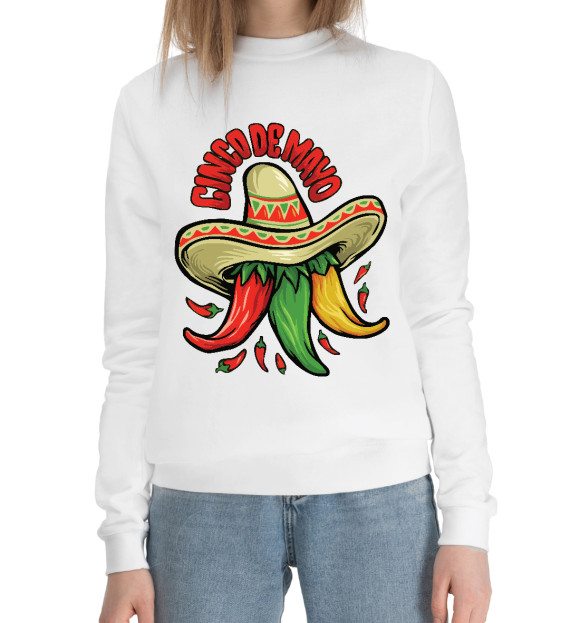 Женский хлопковый свитшот с изображением Мексиканские перцы цвета Белый