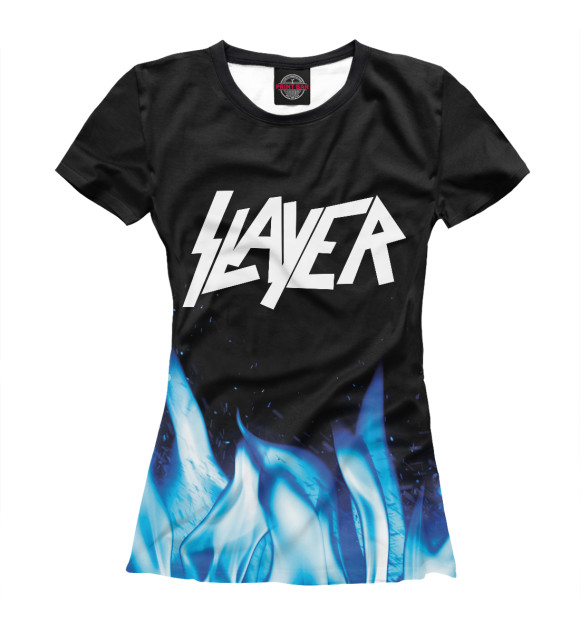 Женская футболка с изображением Slayer Blue Fire цвета Белый