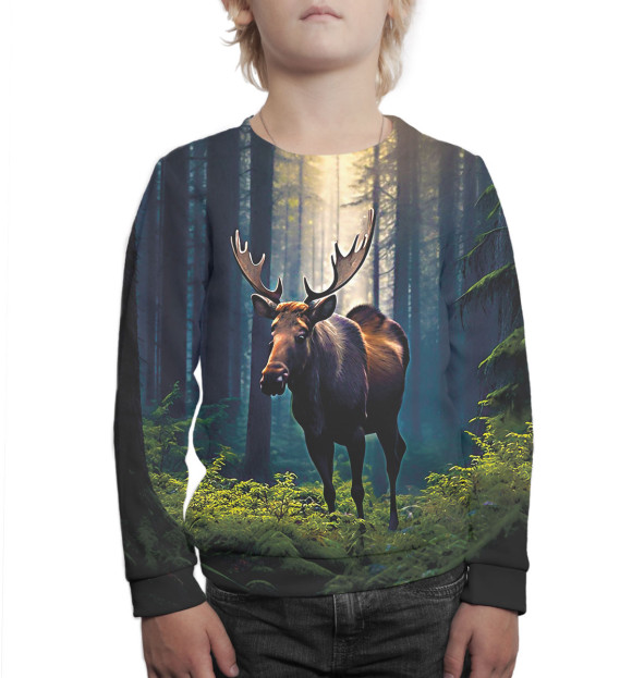 Свитшот для мальчиков с изображением Лось в лесу цвета Белый