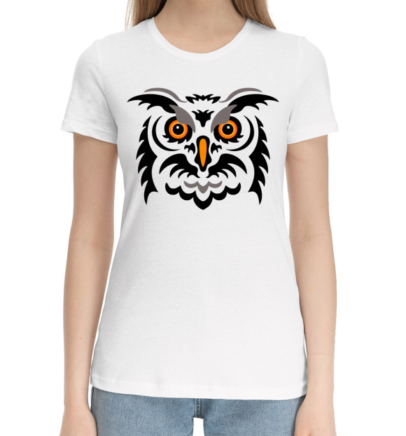 Женская хлопковая футболка с изображением Сова цвета Белый