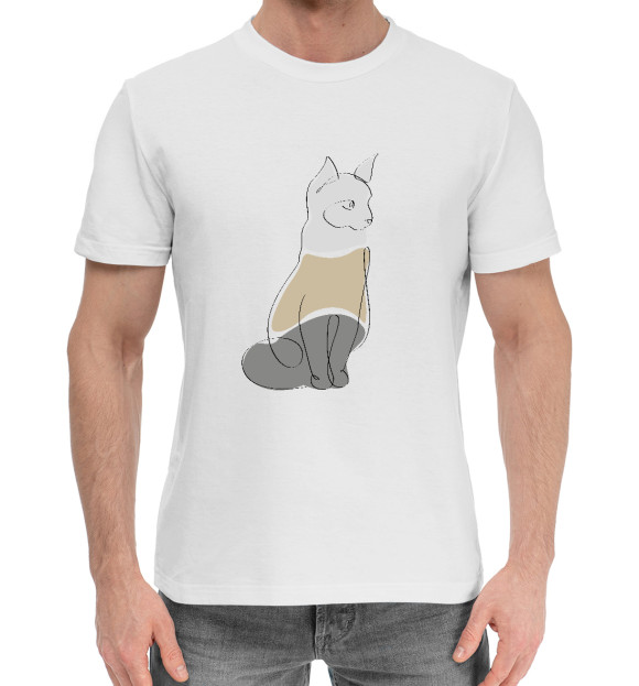 Мужская хлопковая футболка с изображением Кот трехцветный цвета Белый