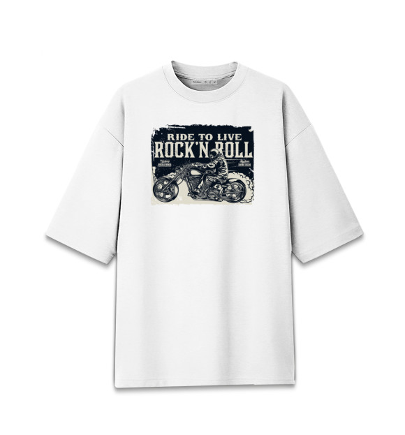 Мужская футболка оверсайз с изображением Ride to live rock'n roll цвета Белый