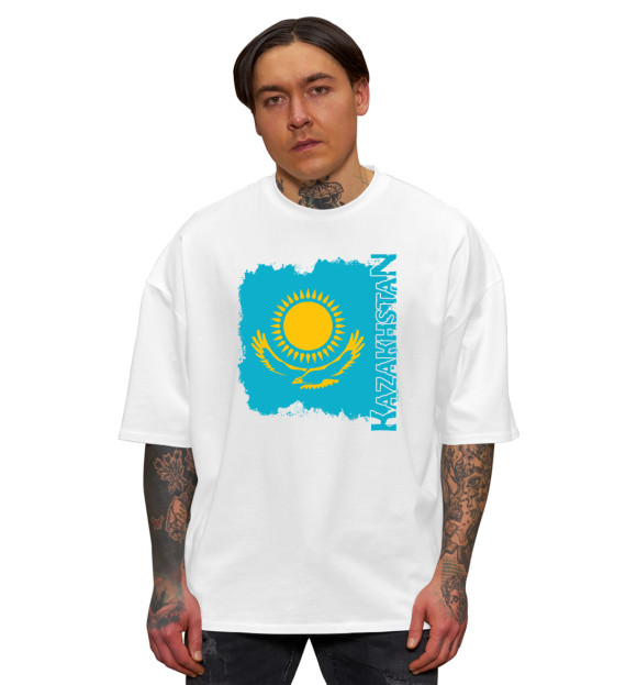 Мужская футболка оверсайз с изображением Kazakhstan цвета Белый