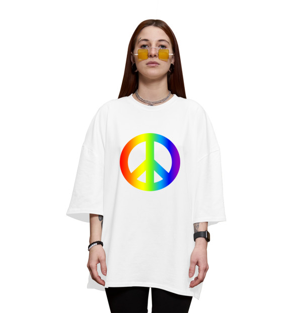 Женская футболка оверсайз с изображением Peace цвета Белый