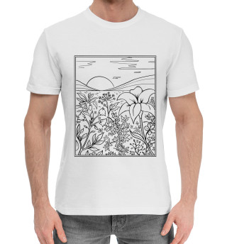 Мужская хлопковая футболка Пейзаж в стиле Line Art