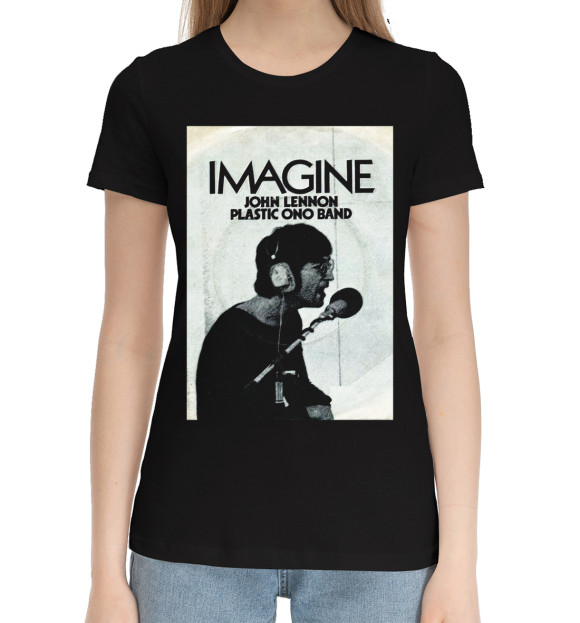 Женская хлопковая футболка с изображением Imagine - Джон Леннон цвета Черный