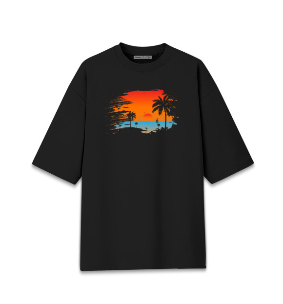 Женская футболка оверсайз с изображением Пляж цвета Черный