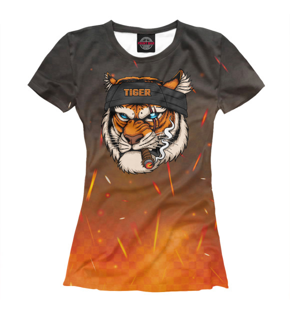 Женская футболка с изображением Брутальный тигр цвета Белый
