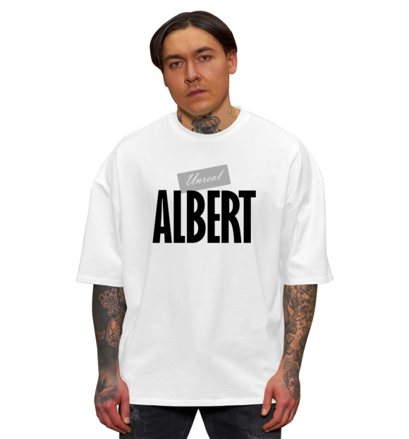 Мужская футболка оверсайз с изображением Альберт цвета Белый