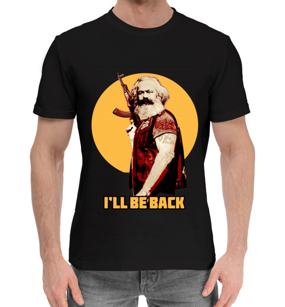 Мужская хлопковая футболка с изображением Маркс: I'll Be Back! цвета Черный