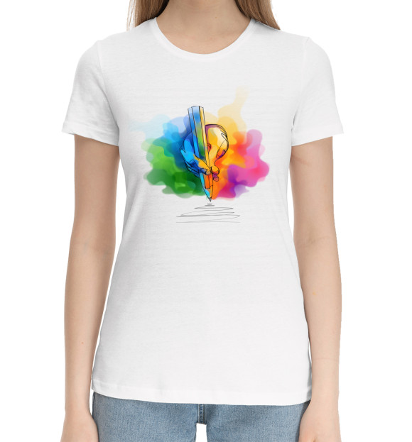 Женская хлопковая футболка с изображением Color цвета Белый