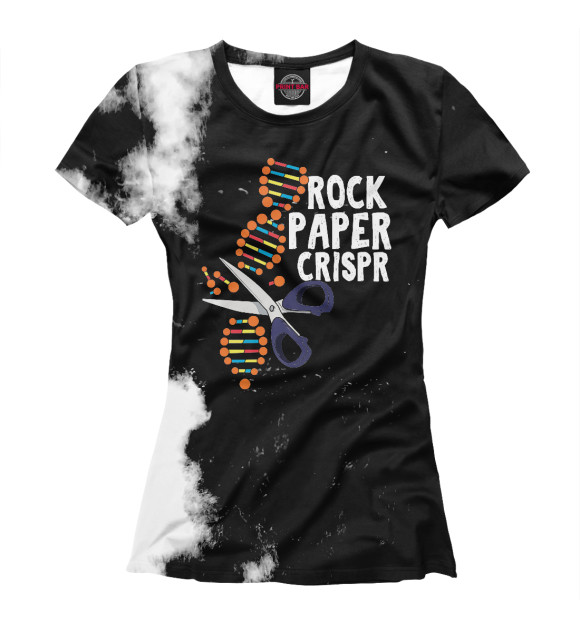 Женская футболка с изображением Rock Paper Crispr DNA цвета Белый