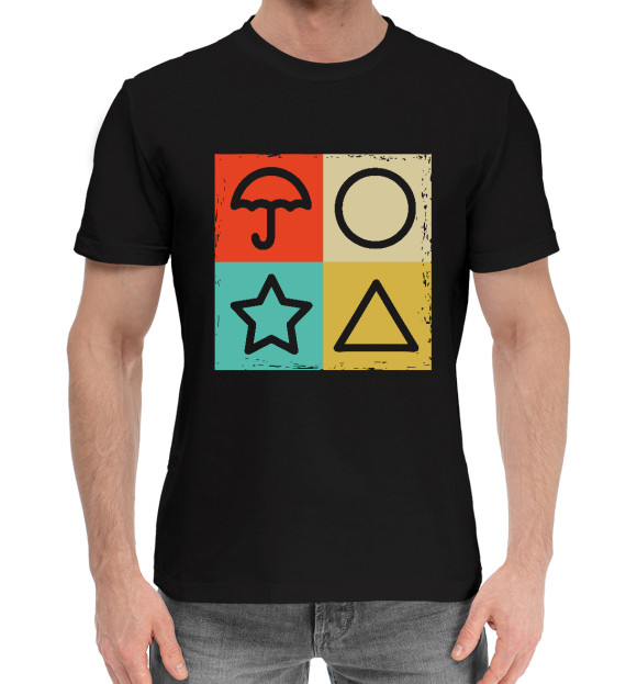 Мужская хлопковая футболка с изображением Squid Game цвета Черный