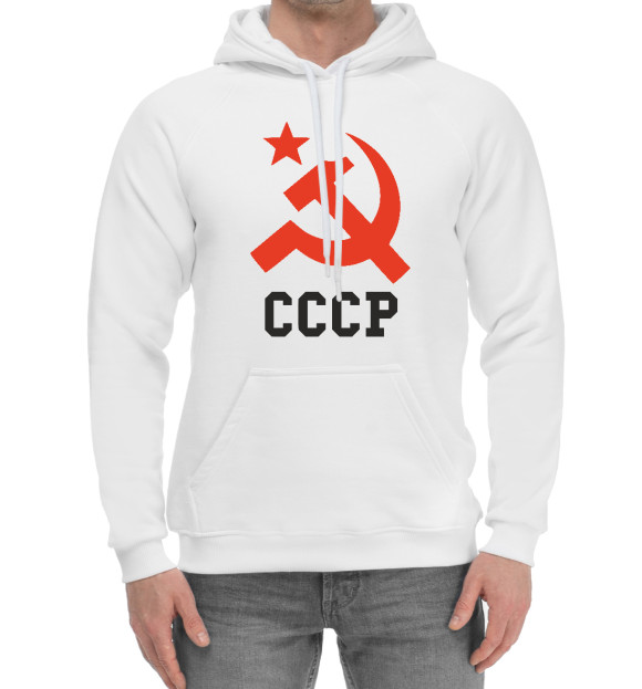 Мужской хлопковый худи с изображением СССР цвета Белый
