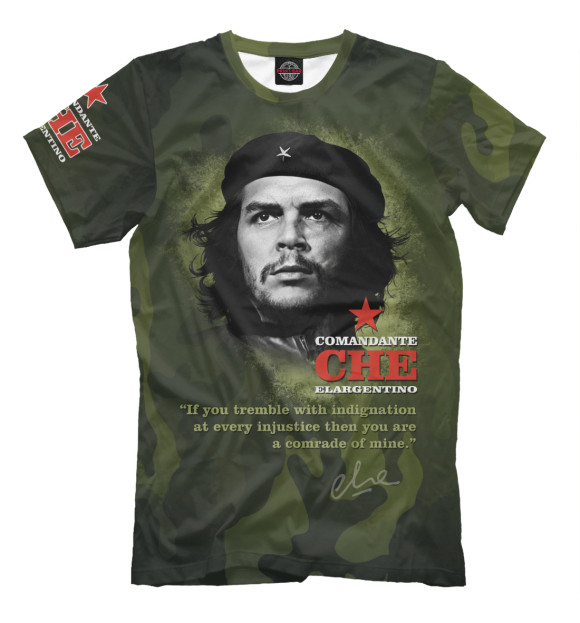 Мужская футболка с изображением Че Гевара - фон камуфляж цвета Белый