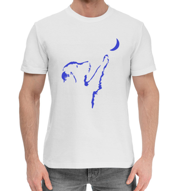 Мужская хлопковая футболка с изображением Лунный пес рыжий цвета Белый