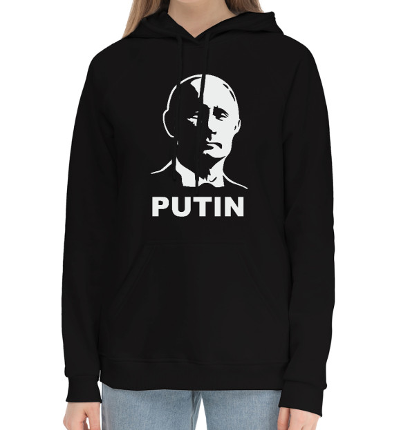 Женский хлопковый худи с изображением Putin цвета Черный