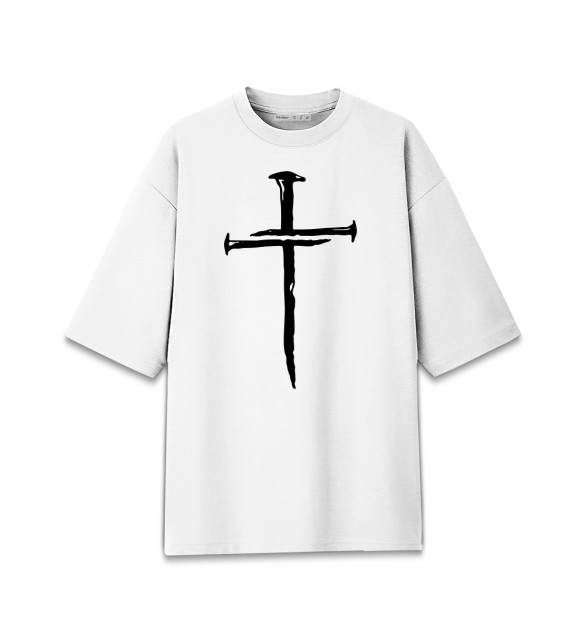 Женская футболка оверсайз с изображением Крест из гвоздей цвета Белый