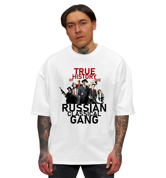 Мужская футболка оверсайз с изображением Русская классическая банда цвета Белый