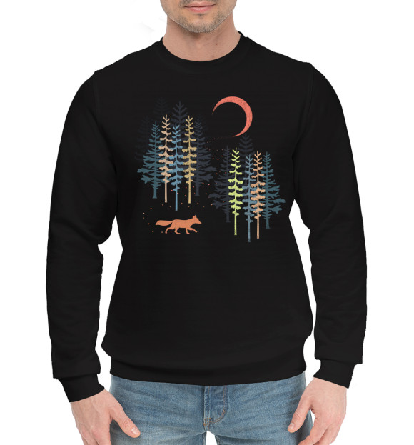 Мужской хлопковый свитшот с изображением Moon Forest цвета Черный