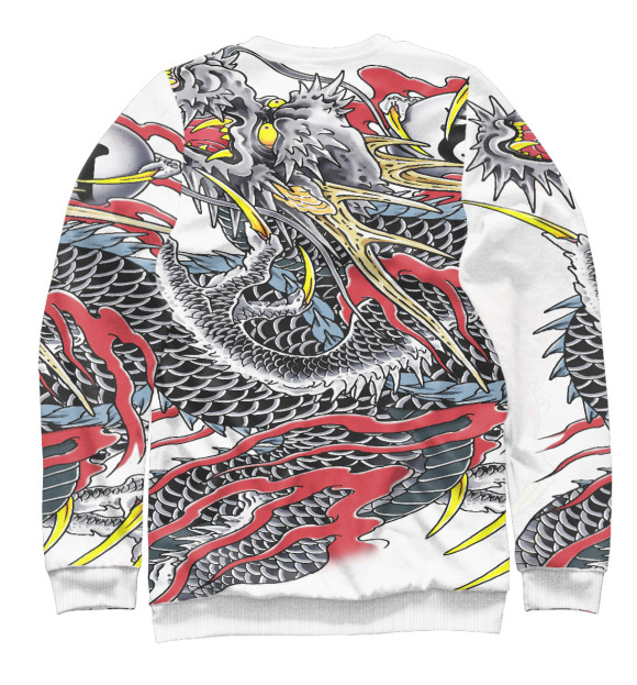 Мужской свитшот с изображением Японский дракон цвета Белый