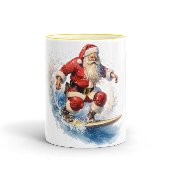 Кружка с изображением Санта занимается сёрфингом цвета желтый
