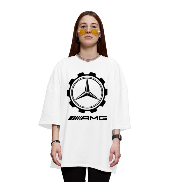 Женская футболка оверсайз с изображением Мерседес AMG цвета Белый