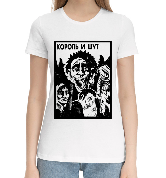 Женская хлопковая футболка с изображением Король и Шут цвета Белый