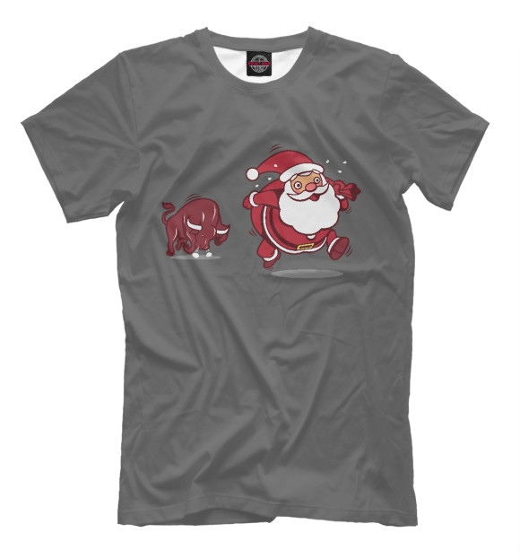 Мужская футболка с изображением Бык и Дед Мороз цвета Белый